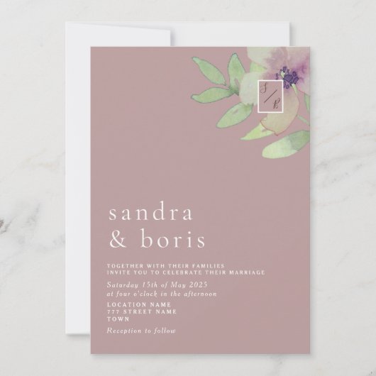 Dusty Roos Greenery Wedding Invitation Kaart (Voorkant)
