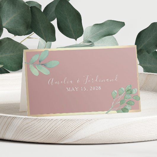 Dusty Roos Greenery Wedding Place Card Plaatskaartje
