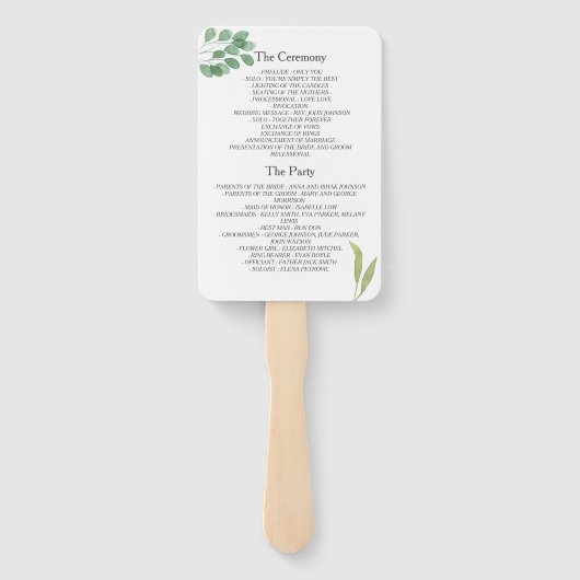 Dusty Roos Greenery Wedding Program Fan Handwaaier (Achterkant)