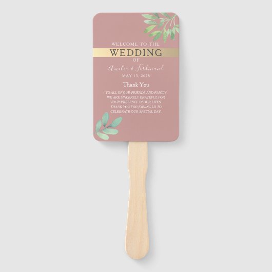 Dusty Roos Greenery Wedding Program Fan Handwaaier (Voorkant)