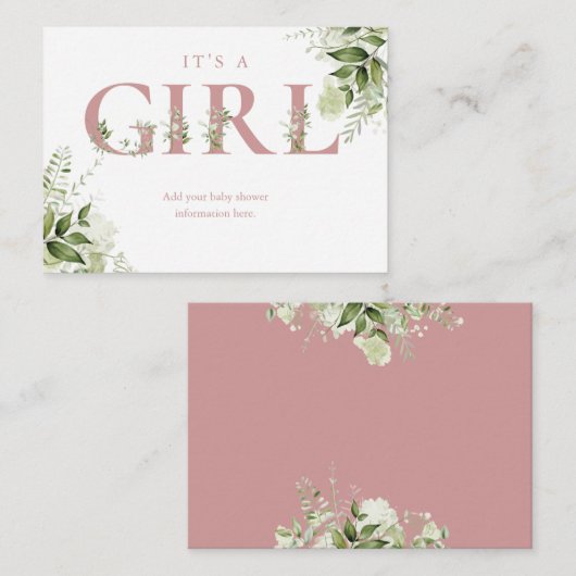 Dusty Roos groen Baby shower Behuizing Kaart (Voorkant / Achterkant)