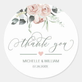 Dusty Roos groen bloemenbruiloft dank u Ronde Sticker
