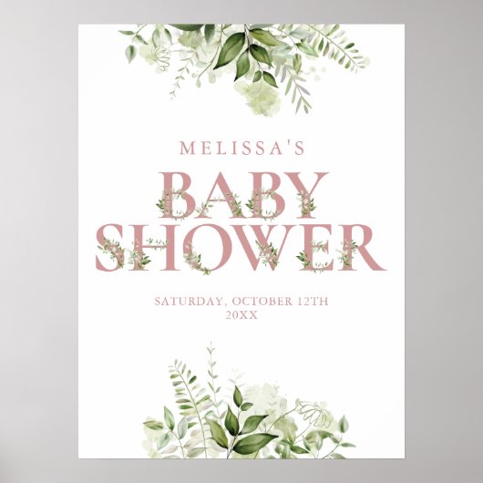 Dusty Roos groen letter Baby shower teken Poster (Voorkant)