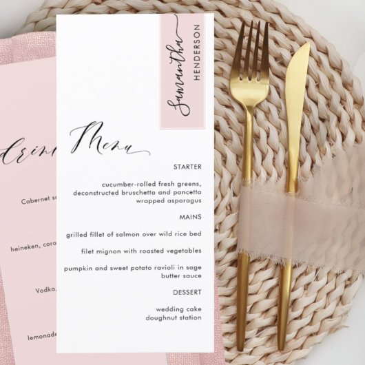 Dusty Roos Guest Name Wedding Food and Drink Menu