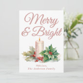 Dusty Roos Handgeschreven Script Merry & Bright Feestdagenkaart (Staand voorkant)