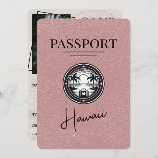 Dusty Roos Hawaii Passport Bewaar de datum Save The Date (Voorkant / Achterkant)
