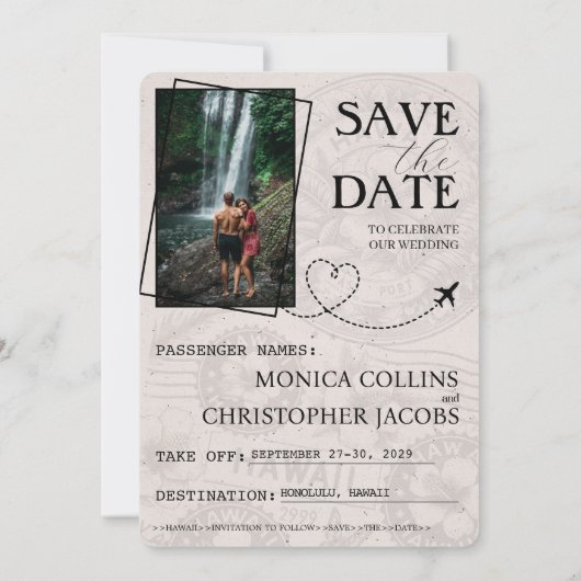 Dusty Roos Hawaii Passport Bewaar de datum Save The Date (Achterkant)