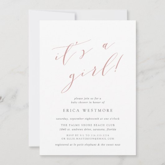 Dusty Roos "Het is een meisje" Kalligrafie Baby sh Kaart (Voorkant)