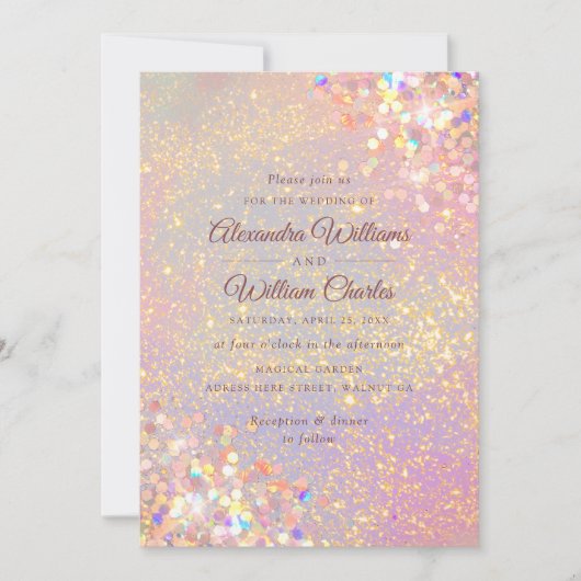 Dusty Roos Holographic Glitter Elegant Wedding Kaart (Voorkant)