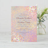 Dusty Roos Holographic Glitter Elegant Wedding Kaart (Staand voorkant)