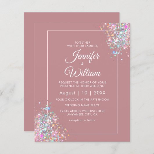 Dusty Roos Holographic Glitter Wedding (Voorkant / Achterkant)