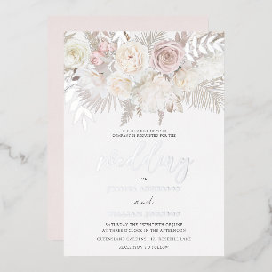 Dusty Roos & Ivory Boho Wedding Silver Folie Uitnodiging