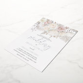 Dusty Roos & Ivory Boho Wedding Silver Folie Uitnodiging (Gedraaid)