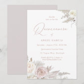 Dusty Roos & Ivory Elegant Quinceanera Party Kaart (Voorkant / Achterkant)