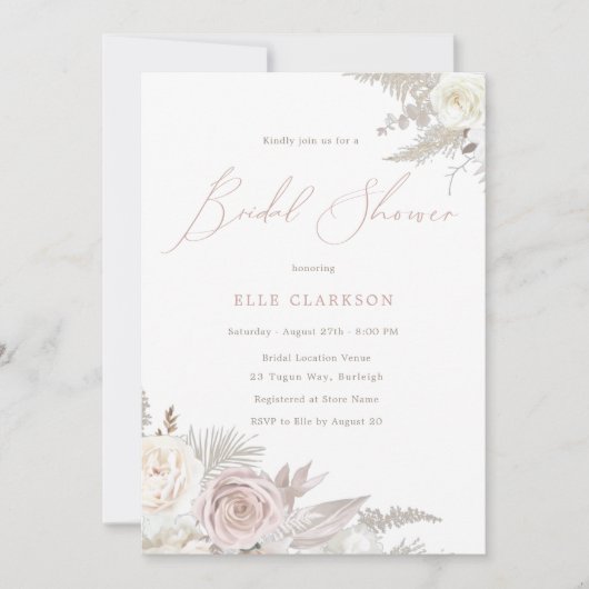 Dusty Roos & Ivory Elegant Vrijgezellenfeest Kaart (Voorkant)