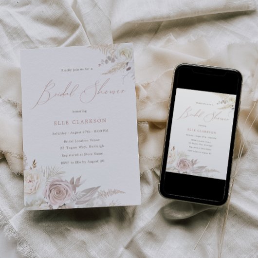 Dusty Roos & Ivory Elegant Vrijgezellenfeest Kaart