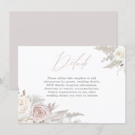 Dusty Roos & Ivory Elegant Wedding Details Informatiekaartje
