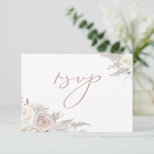 Dusty Roos & Ivory Elegant Wedding RSVP Kaartje (Staand voorkant)