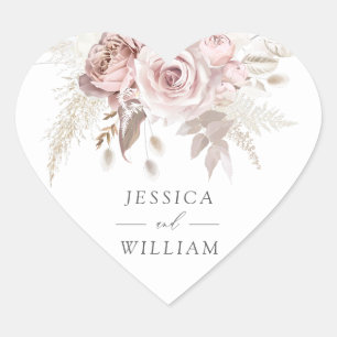 Dusty Roos & Ivory Floral Beauful Wedding Hart Sticker
