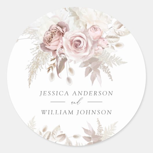 Dusty Roos & Ivory Floral Beauful Wedding Large Ronde Sticker (Voorkant)