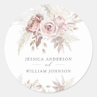 Dusty Roos & Ivory Floral Beauful Wedding Large Ronde Sticker