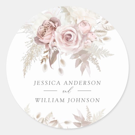 Dusty Roos & Ivory Floral Beauful Wedding Ronde Sticker (Voorkant)