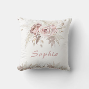 Dusty Roos & Ivory Floral Gift Birthday Name Kussen
