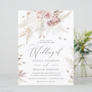 Dusty Roos & Ivory Floral Large Wedding Kaart