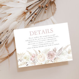 Dusty Roos Ivory Floral Wedding Reception Details Informatiekaartje