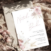 Dusty Roos & Ivory Modern Script Floral Wedding Kaart