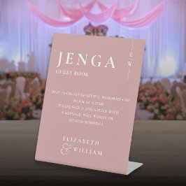 Dusty Roos Jenga Gastboek Minimalistisch Modern Reclamebord Met Voetstuk