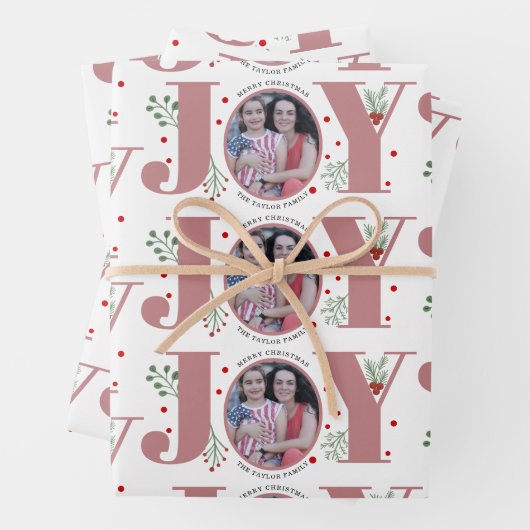 Dusty roos Joy en berries kerstfeestfoto Inpakpapier Vel (In situ)