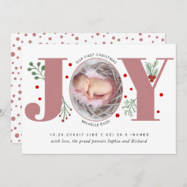 Dusty roos Joy First-kerstfoto baby geboorte Aankondiging