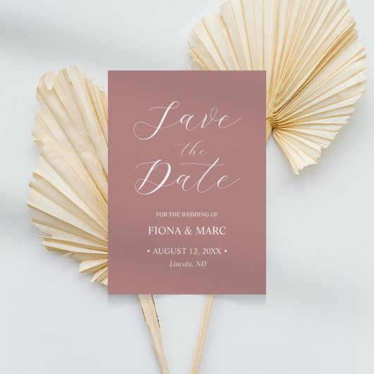 Dusty roos kalligrafie bruiloft save the date kaar