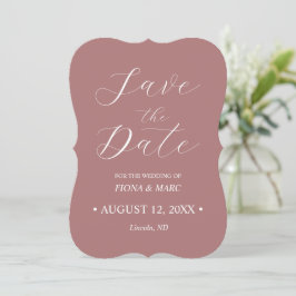 Dusty roos kalligrafie bruiloft save the date kaar kaart