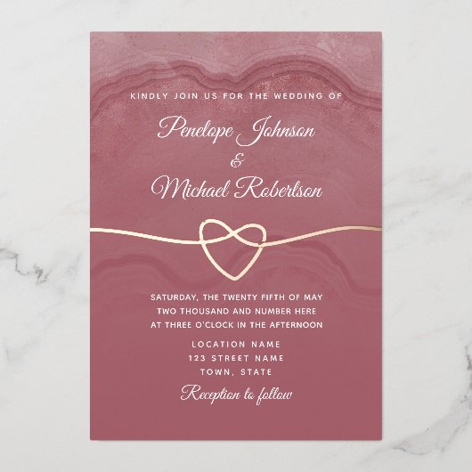 Dusty Roos Kalligrafie Wedding Folie Uitnodigen Folie Uitnodiging (Voorkant)