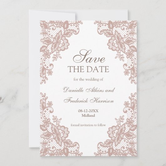 Dusty roos kant bruiloft opslaan van de datum kaar feestdagenkaart (Voorkant)