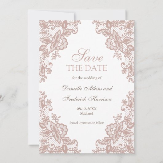 Dusty roos kant bruiloft opslaan van de datum kaar feestdagenkaart (Voorkant)