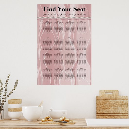 Dusty Roos kleur Zijde zijde en witte parels Zitka Poster (Keuken)