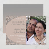 Dusty Roos Lace foto bruiloft uitnodiging (Voorkant / Achterkant)