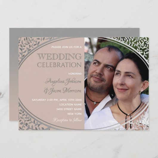 Dusty Roos Lace foto bruiloft uitnodiging (Voorkant / Achterkant)