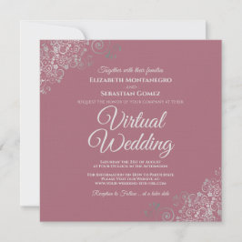 Dusty Roos & Lacy Silver Elegant Virtual Wedding Kaart