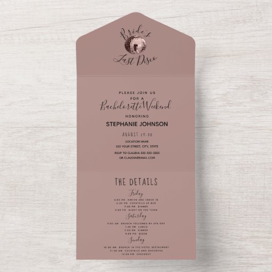 Dusty Roos Last Disco Bachelorette Weekend All In One Uitnodiging (Binnen)