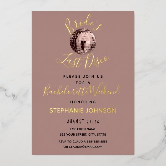Dusty Roos Last Disco Bachelorette Weekend Folie Uitnodiging (Voorkant)