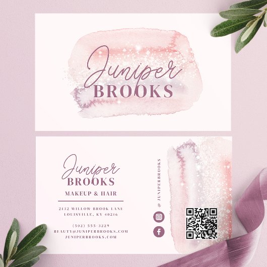 Dusty Roos Lavender Social Media QR Code Glitter Visitekaartje