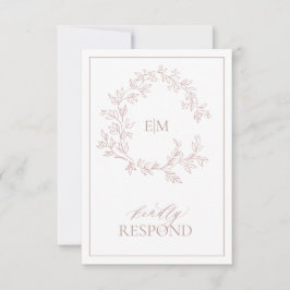 Dusty Roos Leafy Crest Monogram Weddenschap RSVP-k RSVP Kaartje