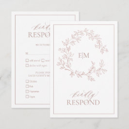 Dusty Roos Leafy Crest Monogram Weddenschap RSVP-k RSVP Kaartje