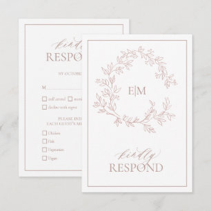 Dusty Roos Leafy Crest Monogram Weddenschap RSVP-k RSVP Kaartje