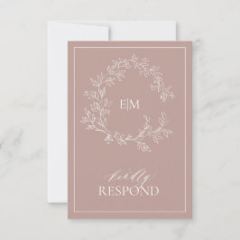 Dusty Roos Leafy Crest Monogram Weddenschap RSVP-k RSVP Kaartje