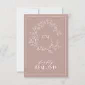 Dusty Roos Leafy Crest Monogram Weddenschap RSVP-k RSVP Kaartje (Voorkant)